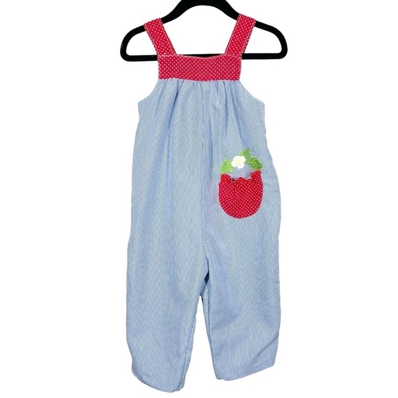 Vintage Carters Girls Toddler Stripe Floral Embroidery Overalls Size 2T - Picture 1 of 10